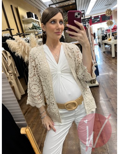 Cardigan Midi Crochet Beige