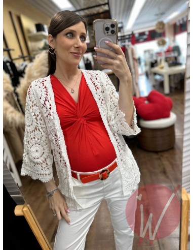 Cardigan Midi Crochet Panna