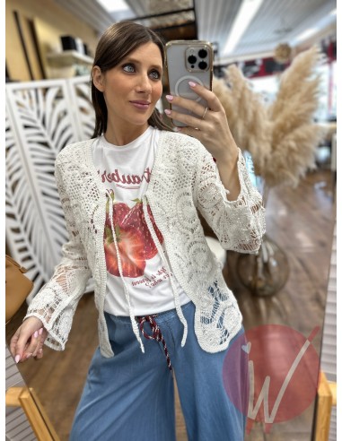 Cardigan Corto Crochet Panna