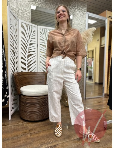 Pantalone Gessato Capri Panna