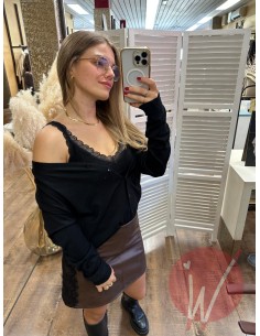 Top Pizzo Chantal Nero 2