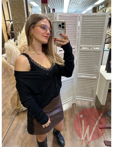 Top Pizzo Chantal Nero