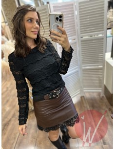 Minigonna Ecopelle/Pizzo...