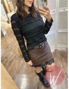 Minigonna Ecopelle/Pizzo... 2