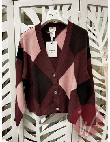 Cardigan Corto Rombi Bordeaux