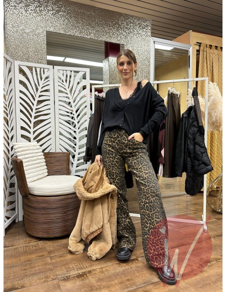 Jeans Wide Leg Leopard