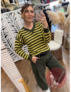 Pull Righe Maya Verde Militare