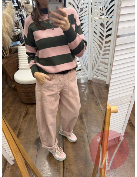 Pantalone Boston Velluto Rosa Cipria