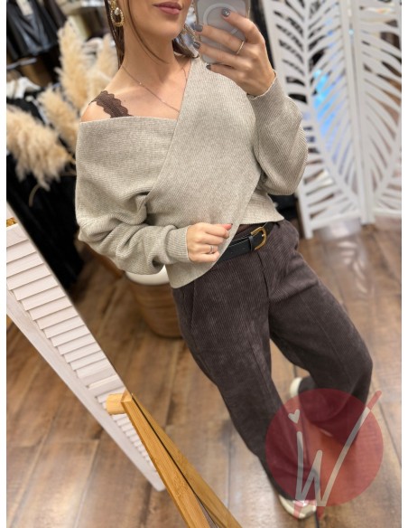 Maglia Incrocio Nora Beige Melange