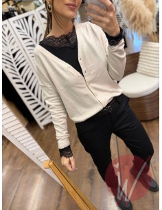 Cardigan Crop Chantal Crema 2