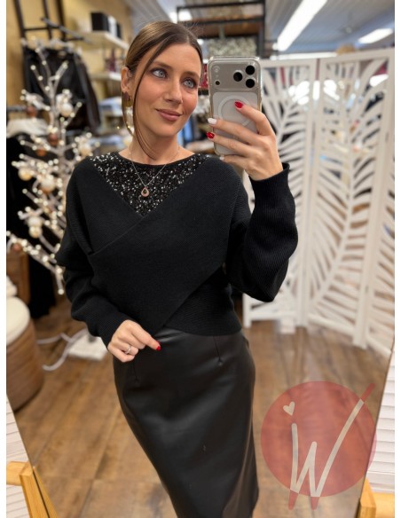 Top Paillettes Thalia Nero