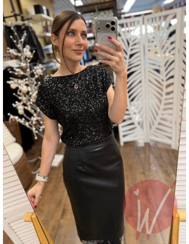 Top Paillettes Thalia Nero