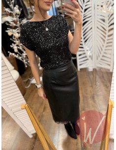 Top Paillettes Thalia Nero 2