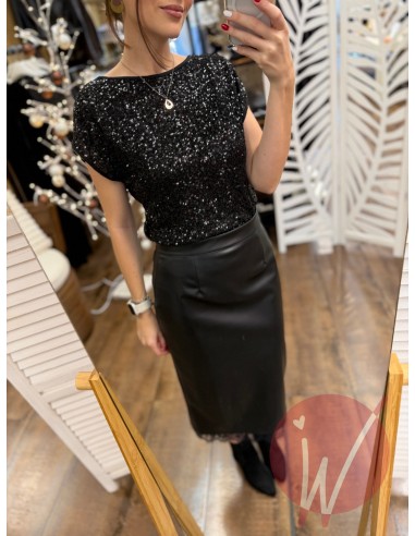 Top Paillettes Thalia Nero
