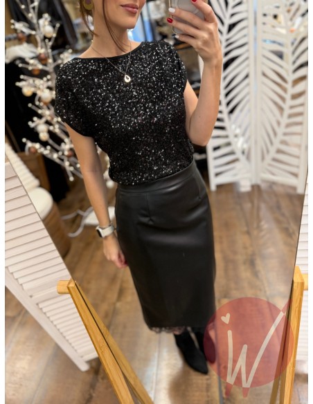 Top Paillettes Thalia Nero