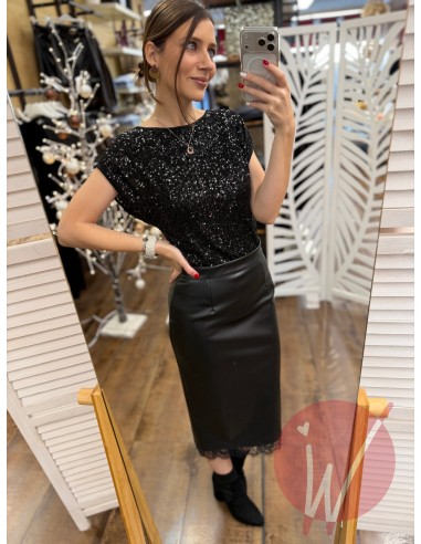 Top Paillettes Thalia Nero