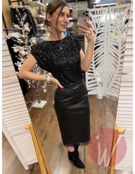 Top Paillettes Thalia Nero