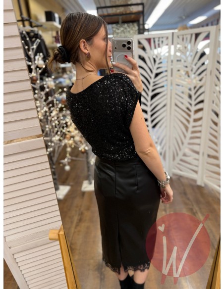 Top Paillettes Thalia Nero