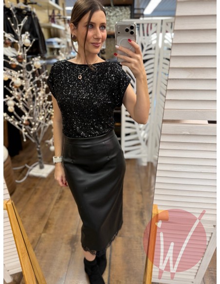 Top Paillettes Thalia Nero