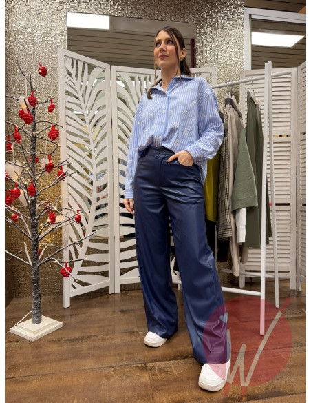 Pantalone WideLeg Ecopelle Hanoi Blu