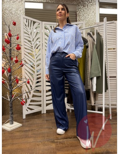 Pantalone WideLeg Ecopelle Hanoi Blu