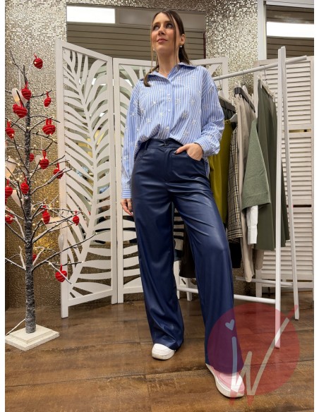 Pantalone WideLeg Ecopelle Hanoi Blu