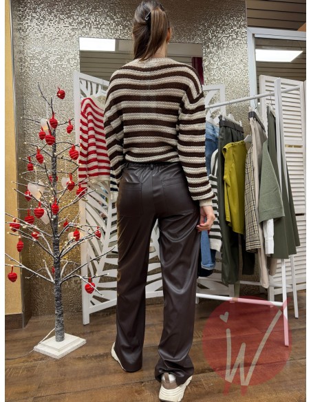 Pantalone WideLeg Ecopelle Hanoi Cioccolato