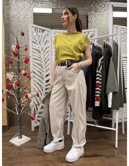 Pantalone Boston Ecopelle Gesso