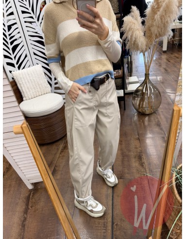 Pantalone Boston Ecopelle Gesso