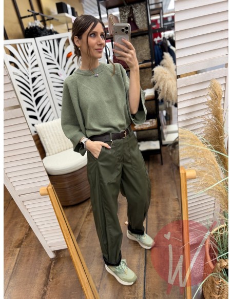 Pantalone Boston Ecopelle Militare