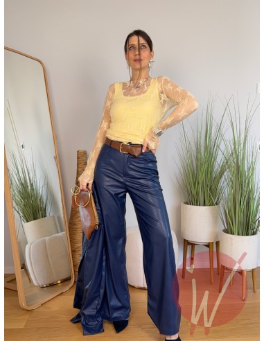 Pantalone WideLeg Ecopelle Hanoi Blu