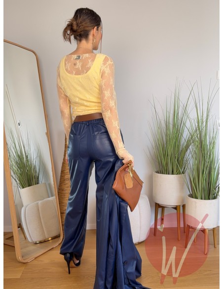 Pantalone WideLeg Ecopelle Hanoi Blu