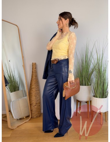 Pantalone WideLeg Ecopelle Hanoi Blu