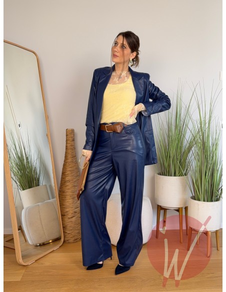 Pantalone WideLeg Ecopelle Hanoi Blu