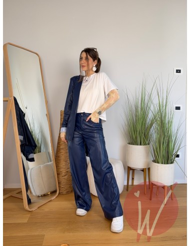 Pantalone WideLeg Ecopelle Hanoi Blu
