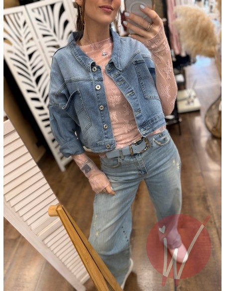 Giubbino Crop Denim Sky