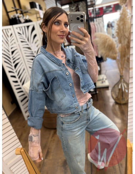 Giubbino Crop Denim Sky