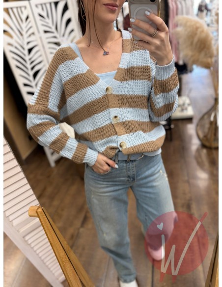 Cardigan Corto Righe Agata Celeste
