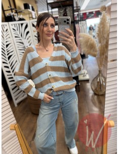 Cardigan Corto Righe Agata Celeste