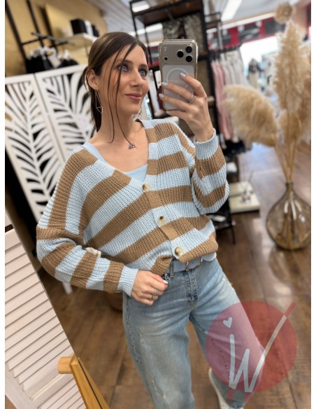 Cardigan Corto Righe Agata Celeste