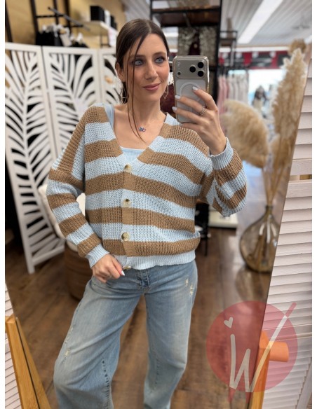 Cardigan Corto Righe Agata Celeste
