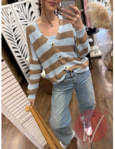 Cardigan Corto Righe Agata Celeste 2