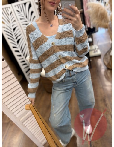 Cardigan Corto Righe Agata Celeste