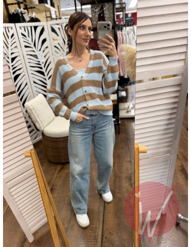 Cardigan Corto Righe Agata Celeste