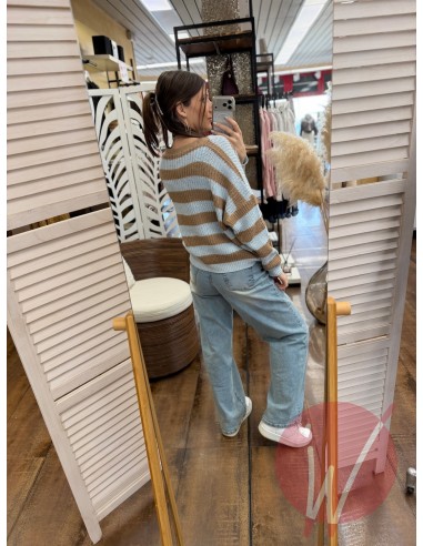 Cardigan Corto Righe Agata Celeste