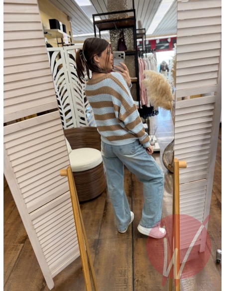 Cardigan Corto Righe Agata Celeste