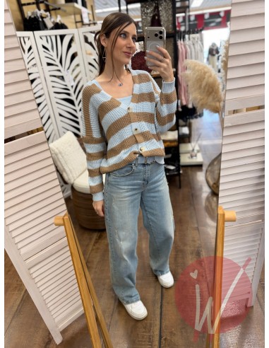 Cardigan Corto Righe Agata Celeste