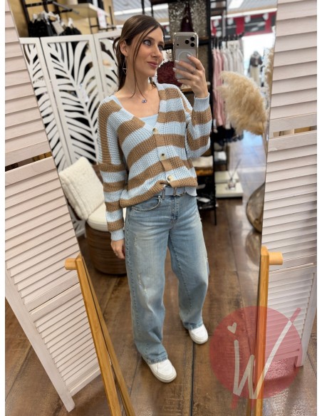 Cardigan Corto Righe Agata Celeste