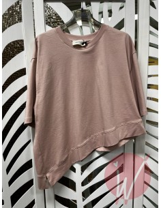 T-Shirt Asimmetrica Rosa Cipria -VICOLO-