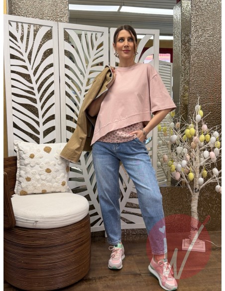 T-Shirt Asimmetrica Coco Rosa Cipria -VICOLO-